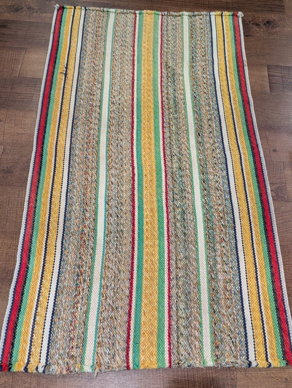 Vintage Handwoven Cotton Rug Runner Colorful Striped Chindi Style